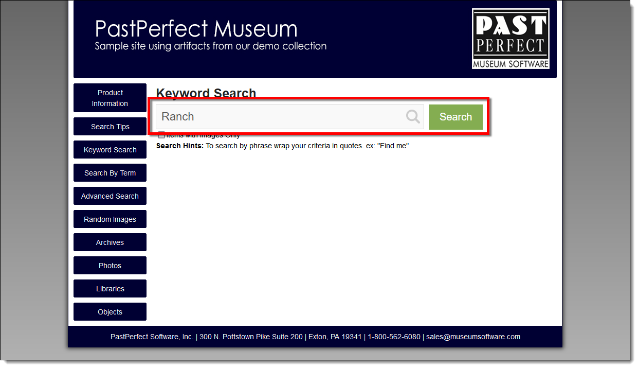 Search screen to enter in search criteria for a single word.