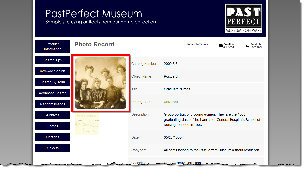 Online Record Page with Image Request button highlighted