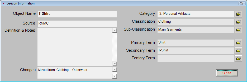 detailed information screen for Lexicon items.
