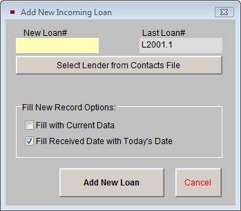 Add new Incoming Loan screenshot