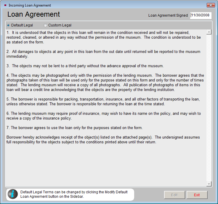 Sample of Loan Agreement screenshot.