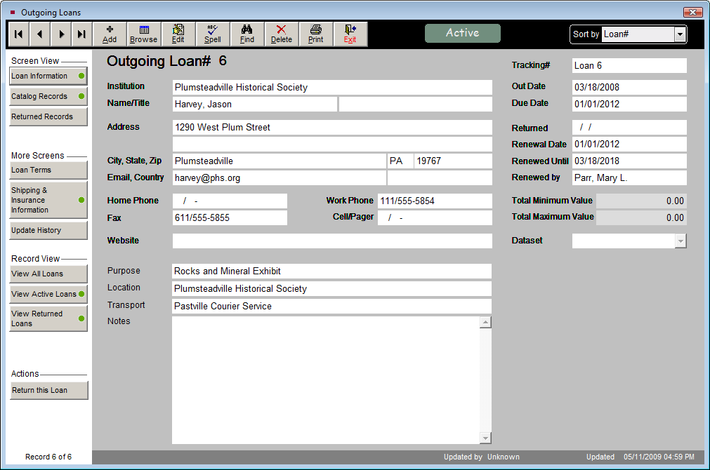 Outgoing Loan Screenshot