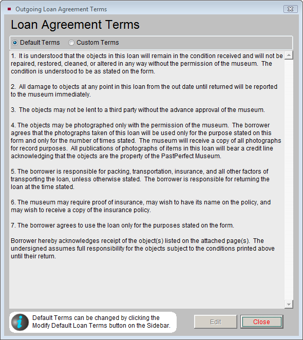 Sample Loan Agreement terms screenshot.