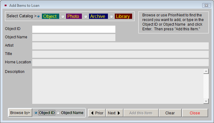 Add item to outgoing loan screen.