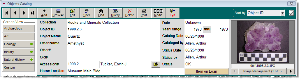 Object catalog record that is part of an outgoing loan.
