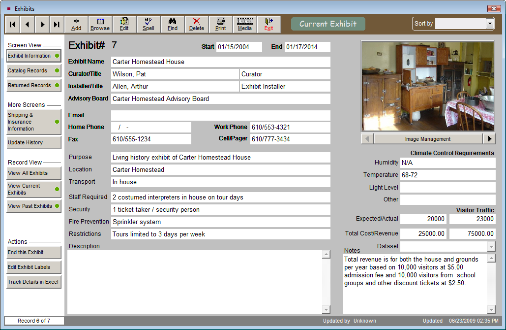 Completed Exhibit record sample.