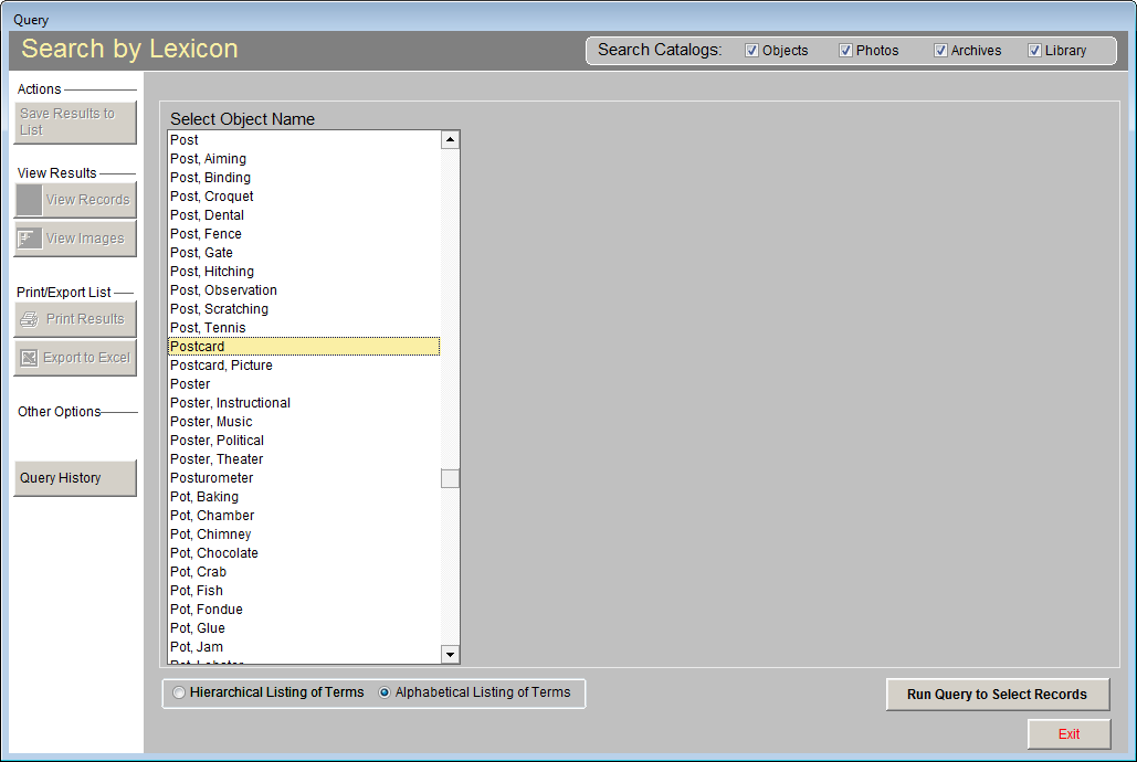Search Lexicon in alphabetical view.