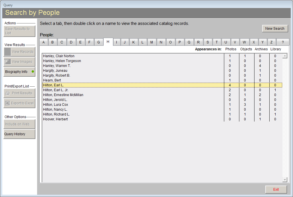 Alphabetical listing of tabs across the top allow easy selection of names.