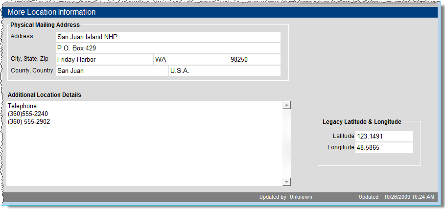 More Location Information screen sample