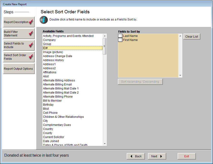 Screenshot of sort by selections.