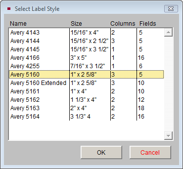 Select label style screen