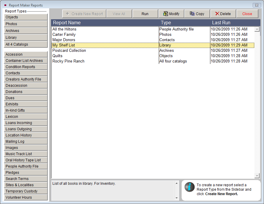 Screenshot of the Report Maker screen