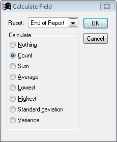 image of the Calculate Field screen with Count selected