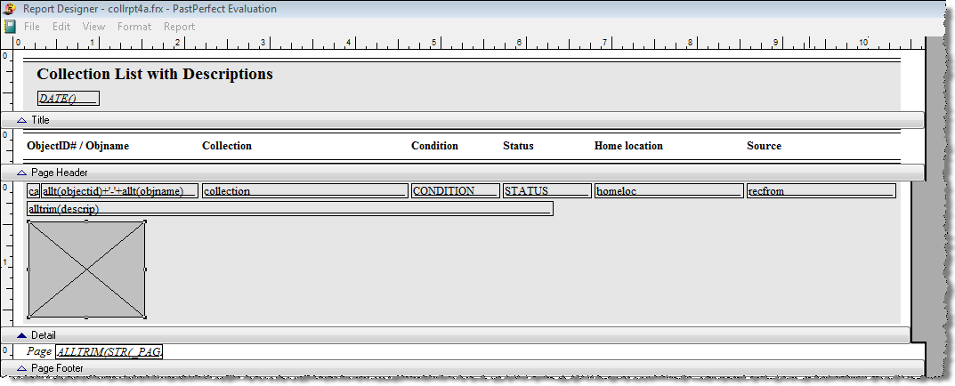 image of the report designer screen