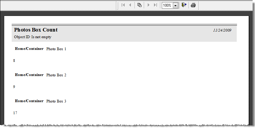 image of the Preview of the Photos Box Count report