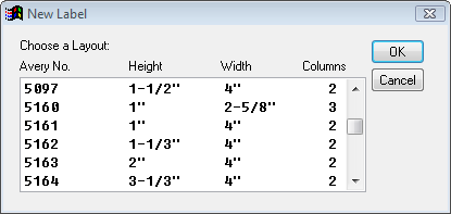 image of the Select a New Label Layout screen