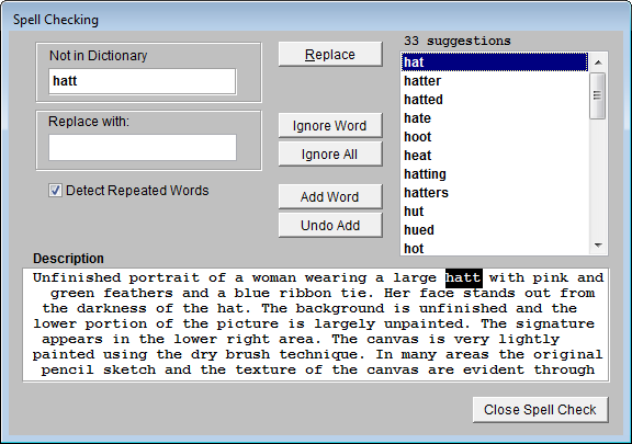 Screenshot of spell check screen