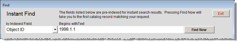 Screenshot of Instant Find screen