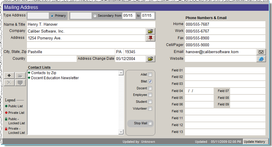 detail image of the Contact Mailing Address screen view