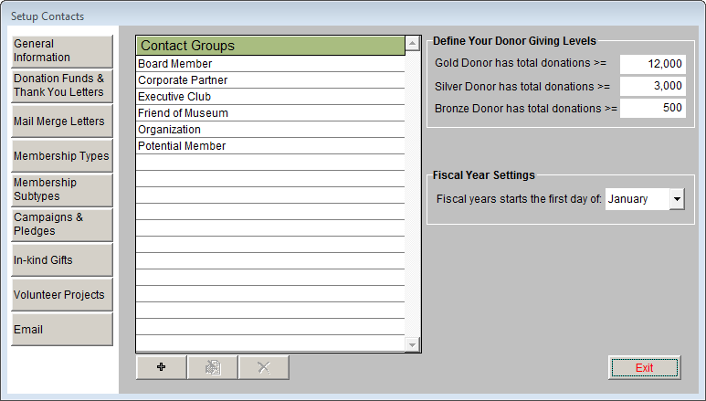 image of the Setup Contacts General Information screen