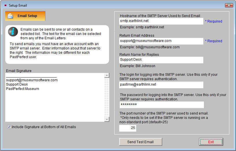 image of the Setup Email screen