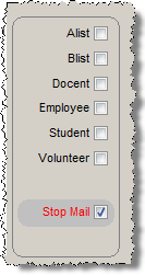 detail image of the list section of the contacts screen with Stop Mail selected