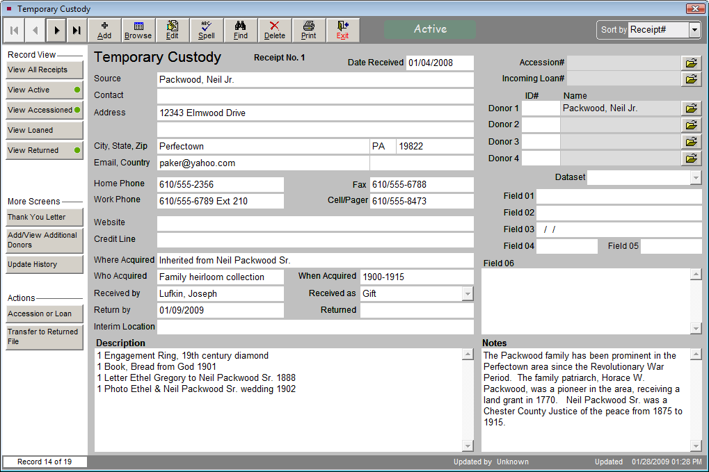 image of the Temporary Custody screen