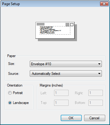 image of the Page Setup screen with Envelope #10 selected