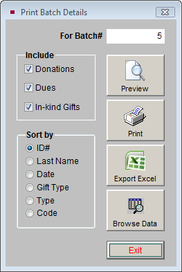 image of the Print Batch Detail Report screen