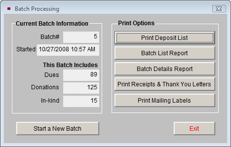 image of the Batch Processing screen