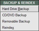image of the Backup & Reindex section of the Main Menu