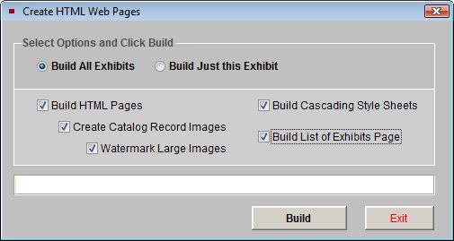 screen shot of the Create HTML Web Pages screen