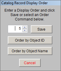 screen shot of the Catalog Recors Display Order screen
