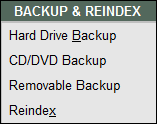 images of Backup portion of Main Menu