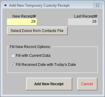 screenshot of Add New Temporary Custody screen