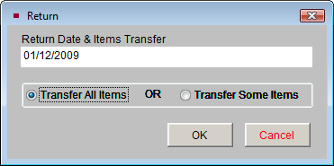 screenshot of Temporary Custody Return screen