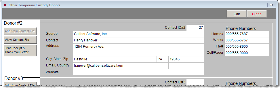 screenshot showing the Other Temporary Custody Donors screen