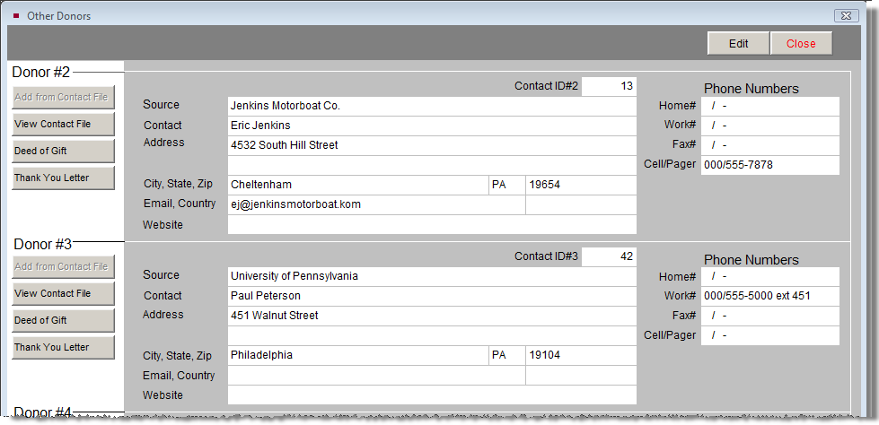 screenshot of Other Donors screen.