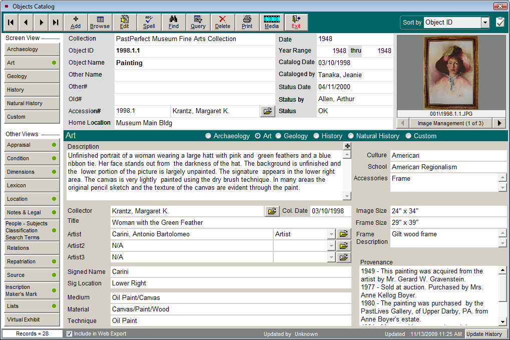 Objects Catalog Art Screen View