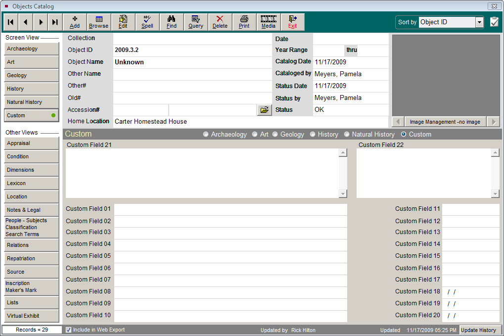 Objects Catalog Custom Screen View