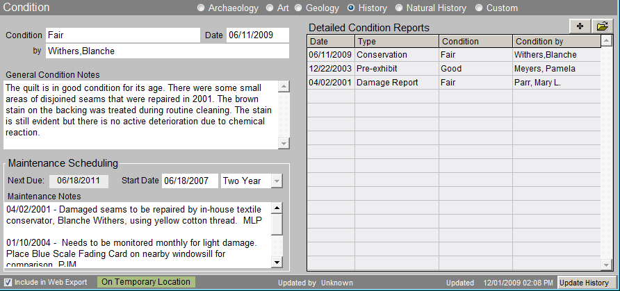 screenshot of Condition subscreen