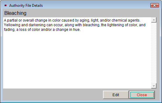 Details view of the selected authority file entry.
