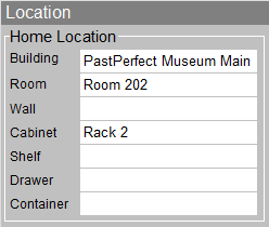 expanded view of Home location section of the screen.