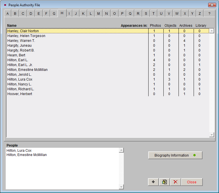 screenshot of the People Authority file selection tool