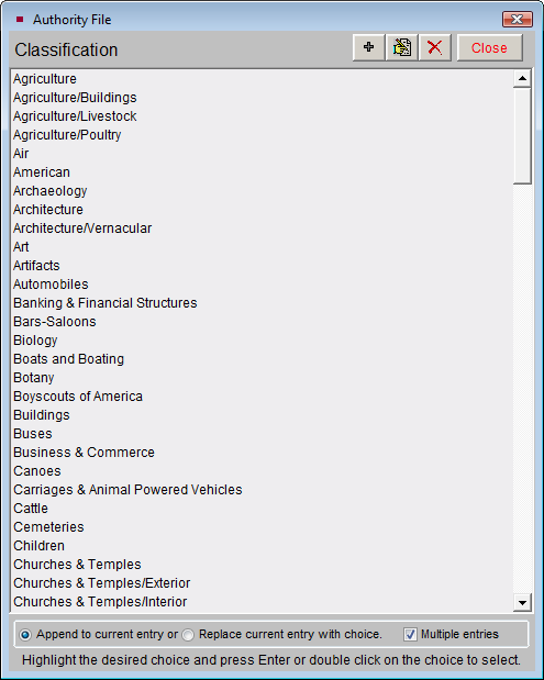 Sample view of the Classification Authority File.