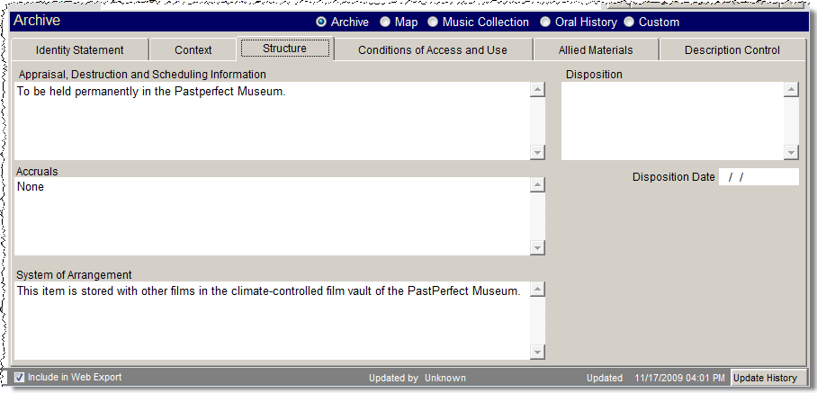 screenshot of the Structure tab.