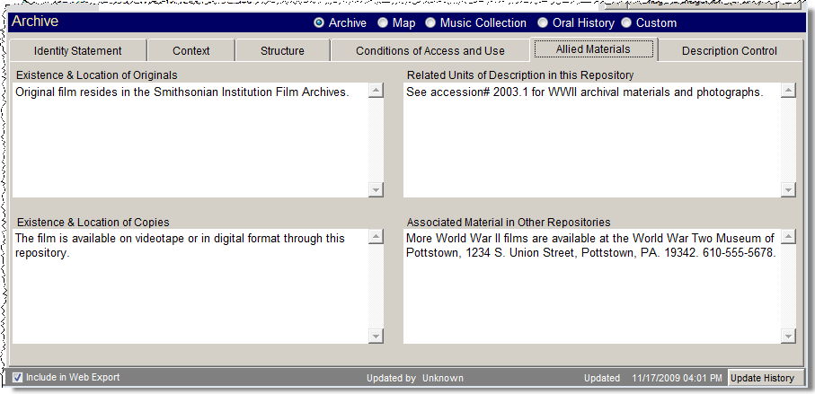 Allied Materials screen view.