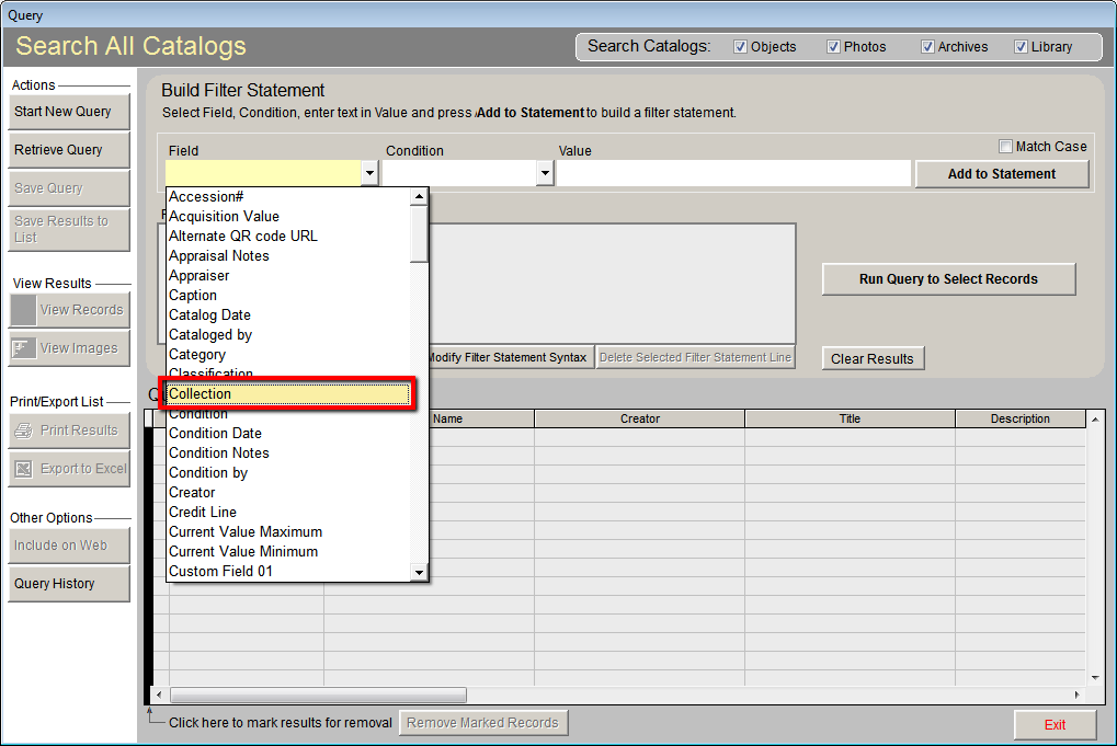 Field Drop-Down Menu
