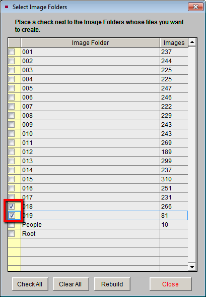 List of folders