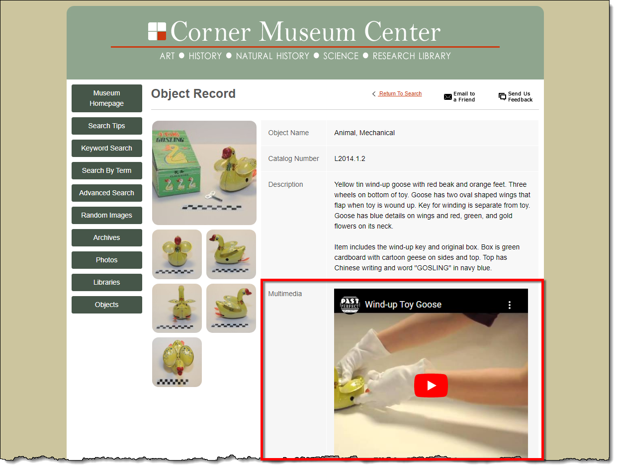PastPerfect Online record with embedded image.